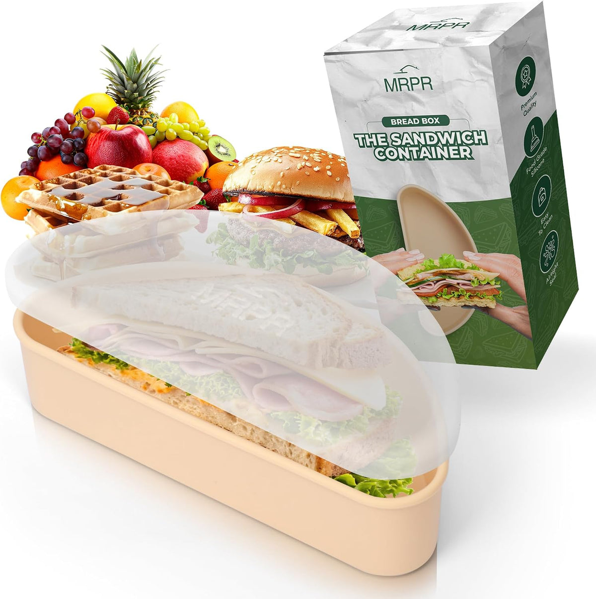 MRPR Silicone Sandwich Container – BPA-Free, Airtight & Reusable – Dishwasher Safe, Travel-Friendly, Fits Sourdough & Rye – Durable for School, Work & On-the-Go