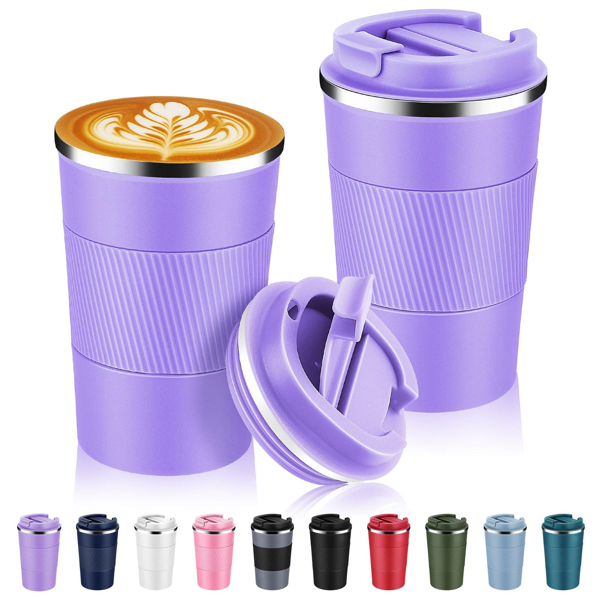 Volhoply 13 oz Stainless Steel Insulated Travel Coffee Cup with Fip Lid,Reusable Double Wall Vacuum Metal Coffee Mug,Portable to Go Leak Proof Cafe Mugs for Hot & Cold Drinks(Pink,1)