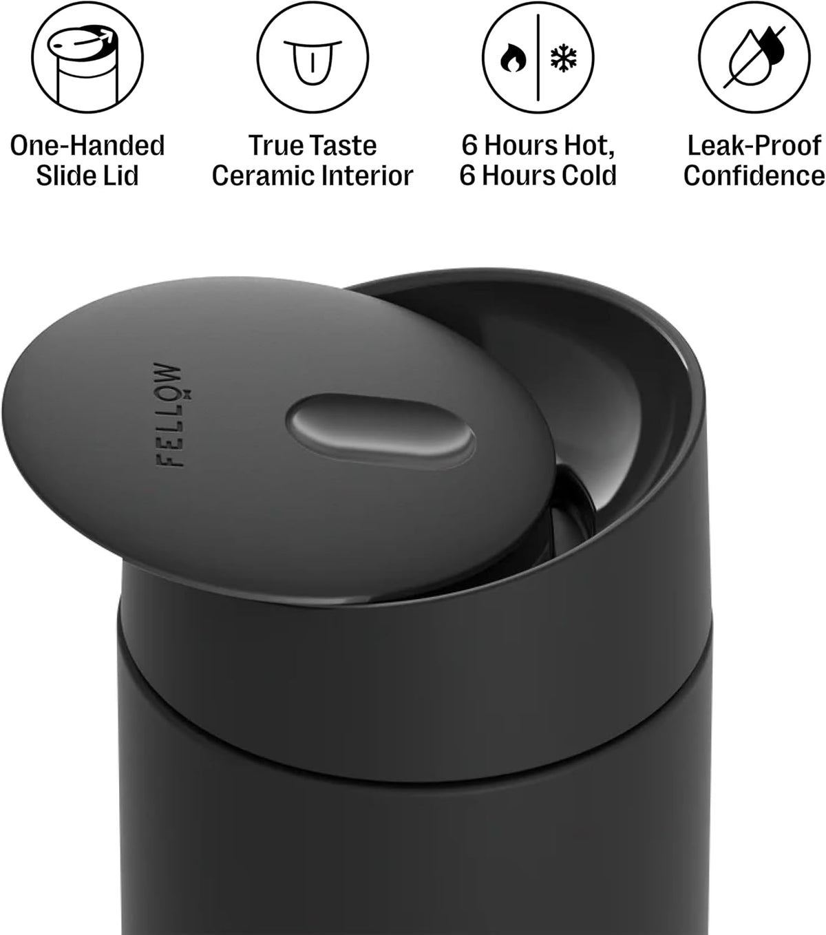 Fellow Carter Slide Ceramic Lined Travel Mug 12 oz, Coffee, One-Handed Lid