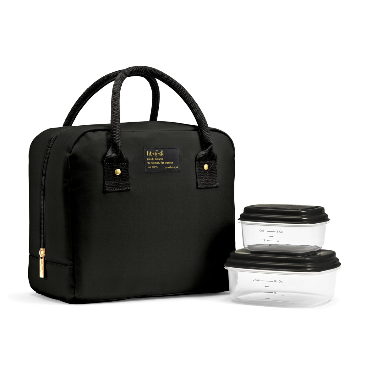 Fit & Fresh Bloomington Lunch Bag for Women - Insulated Large Lunch Box for Work with Containers, Leak-Resistant, Stain-Resistant, Zipper Closure, Feline Fine Ivory