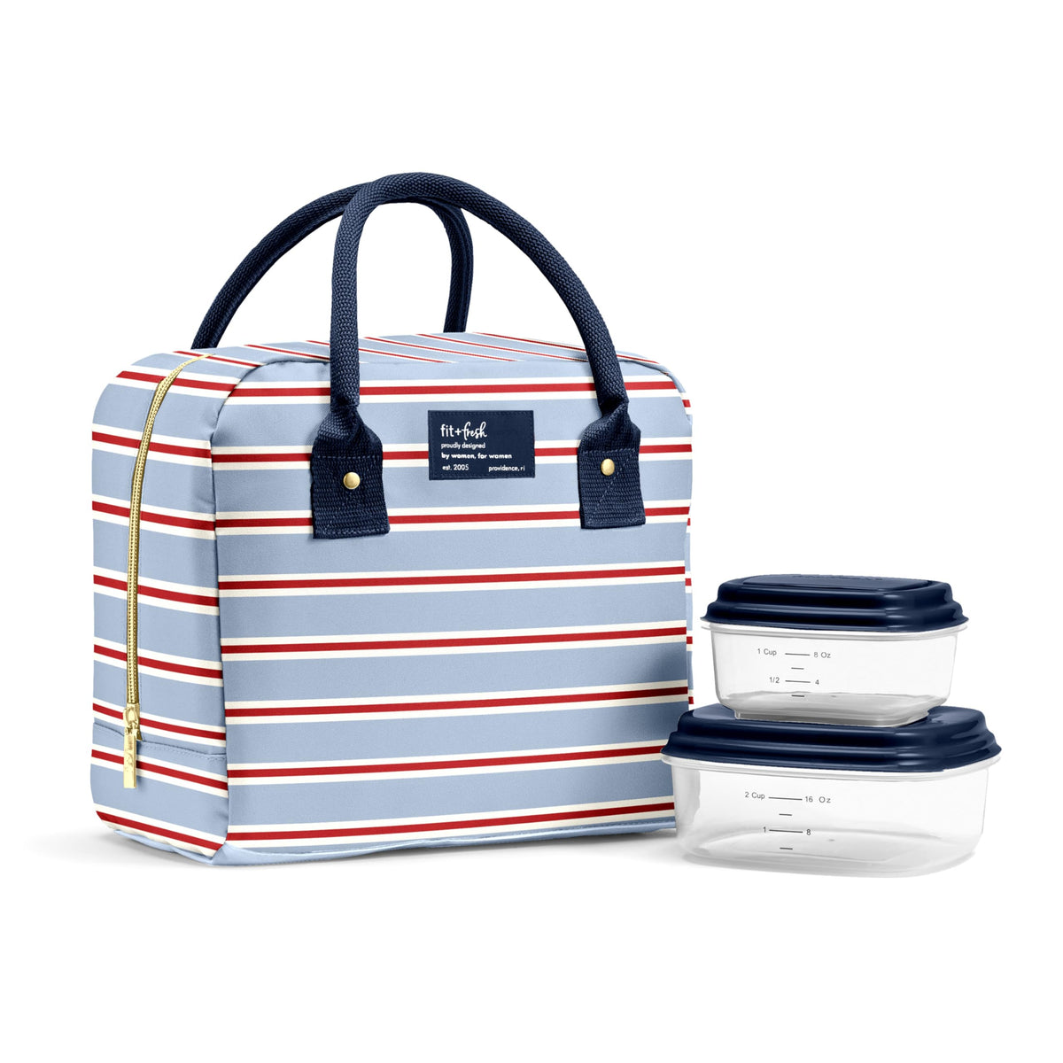 Fit & Fresh Bloomington Lunch Bag for Women - Insulated Large Lunch Box for Work with Containers, Leak-Resistant, Stain-Resistant, Zipper Closure, Feline Fine Ivory