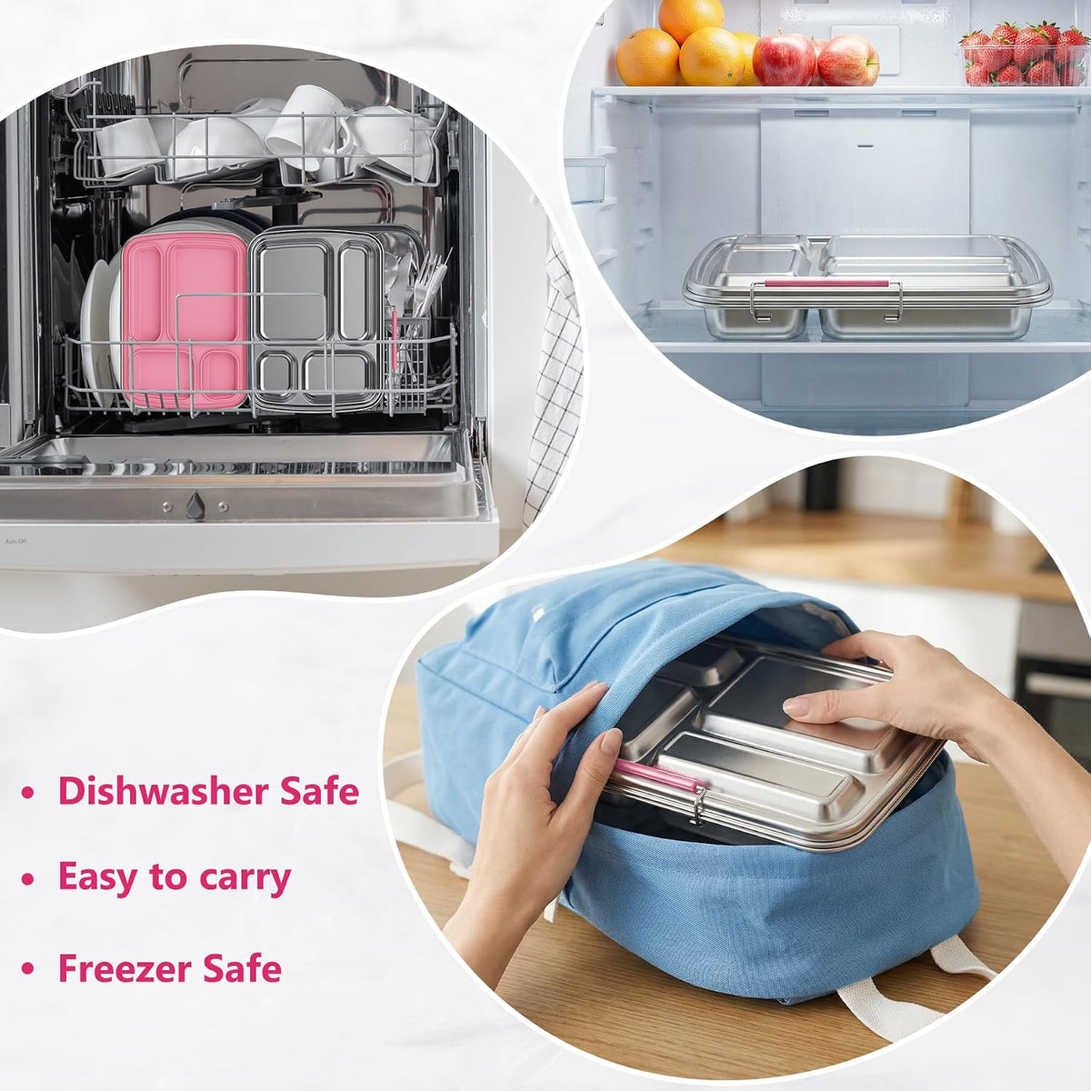 Stainless Steel Bento Lunch Box for Kids & Adults, 4 Compartment Kids Lunch Box, Metal Bento Box with Silicone Container and Stainless Steel Sauce Container,BPA-Free,School,Office(Pink)
