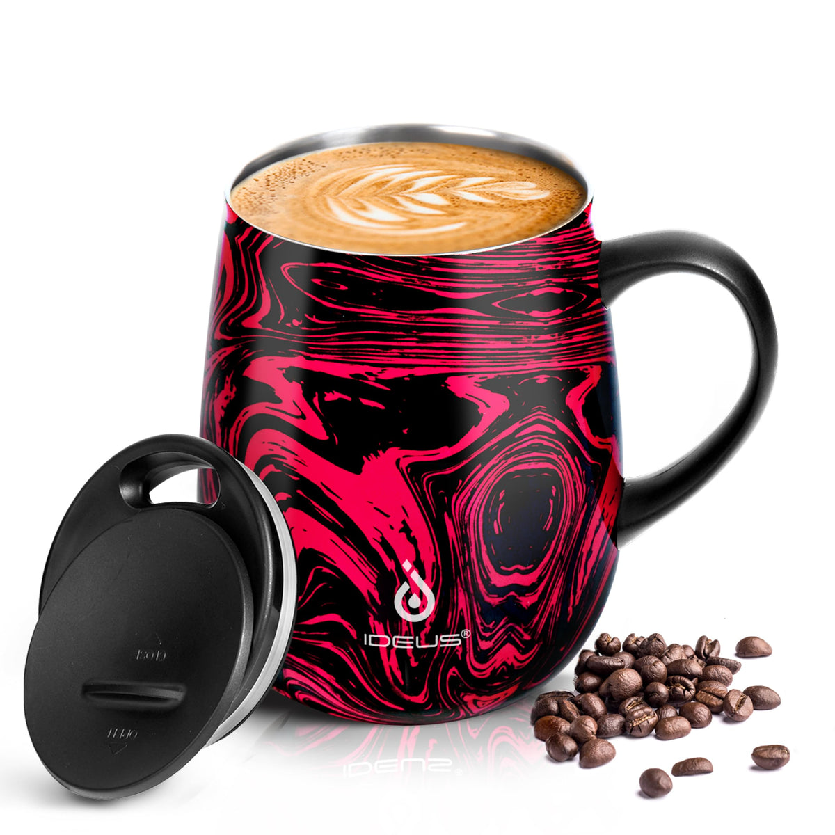Ideus 16 oz Insulated Coffee Mug with Lid and Handle (Sakura Pink 2.0)