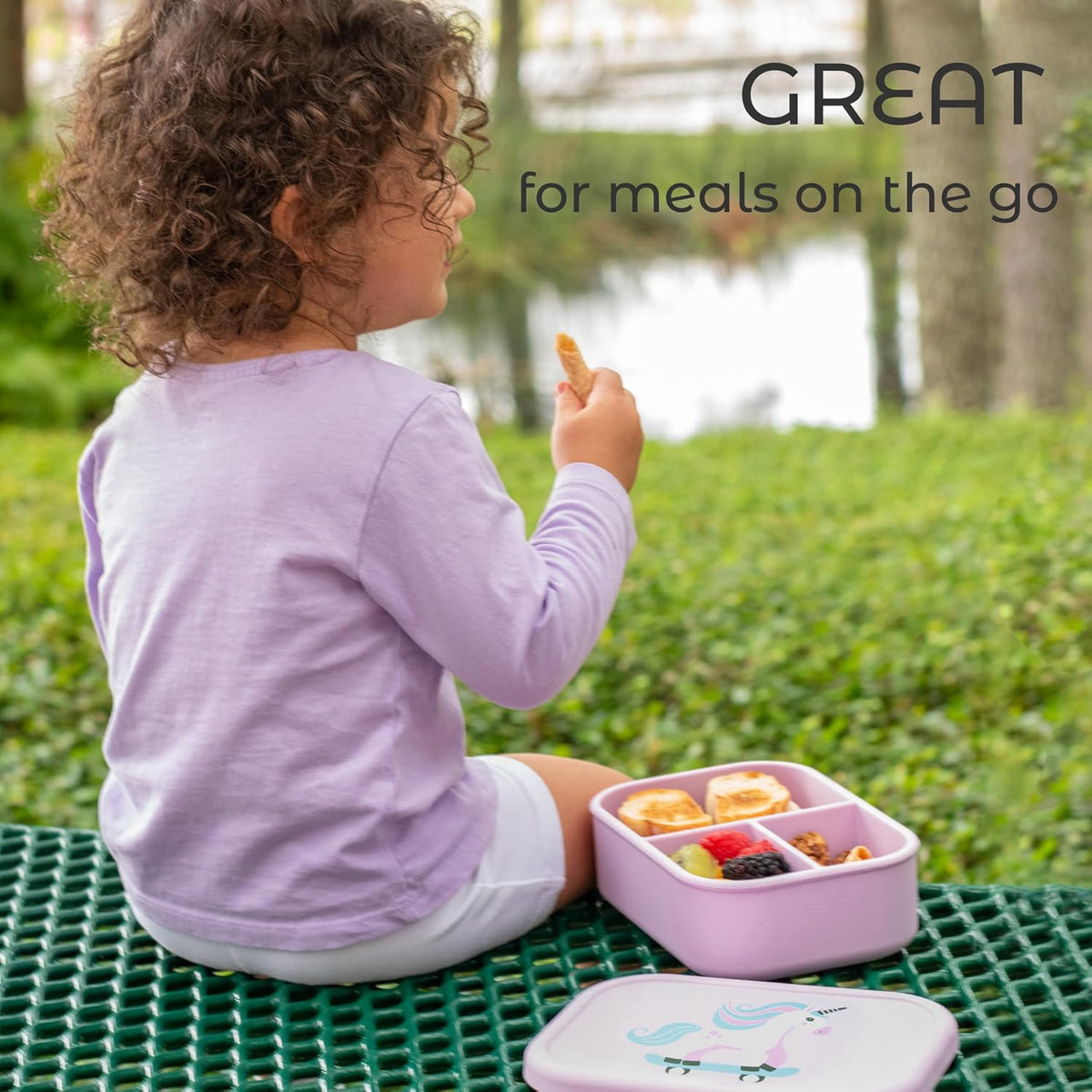 ASOMIC Silicone Bento Box for Toddlers & Kids, 3 Compartments, Crocodile