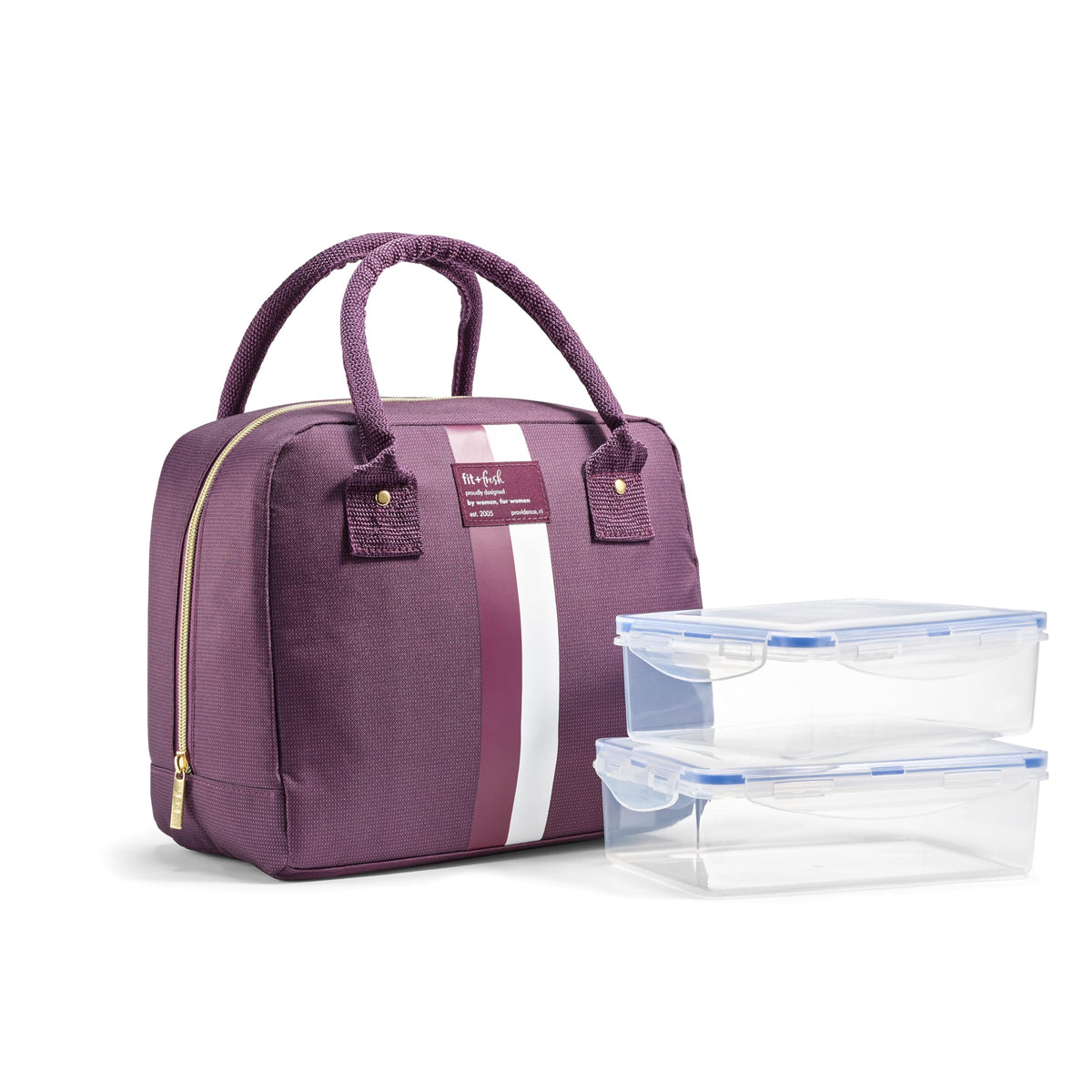 Fit & Fresh Bloomington Lunch Bag for Women - Insulated Large Lunch Box for Work with Containers, Leak-Resistant, Stain-Resistant, Zipper Closure, Feline Fine Ivory