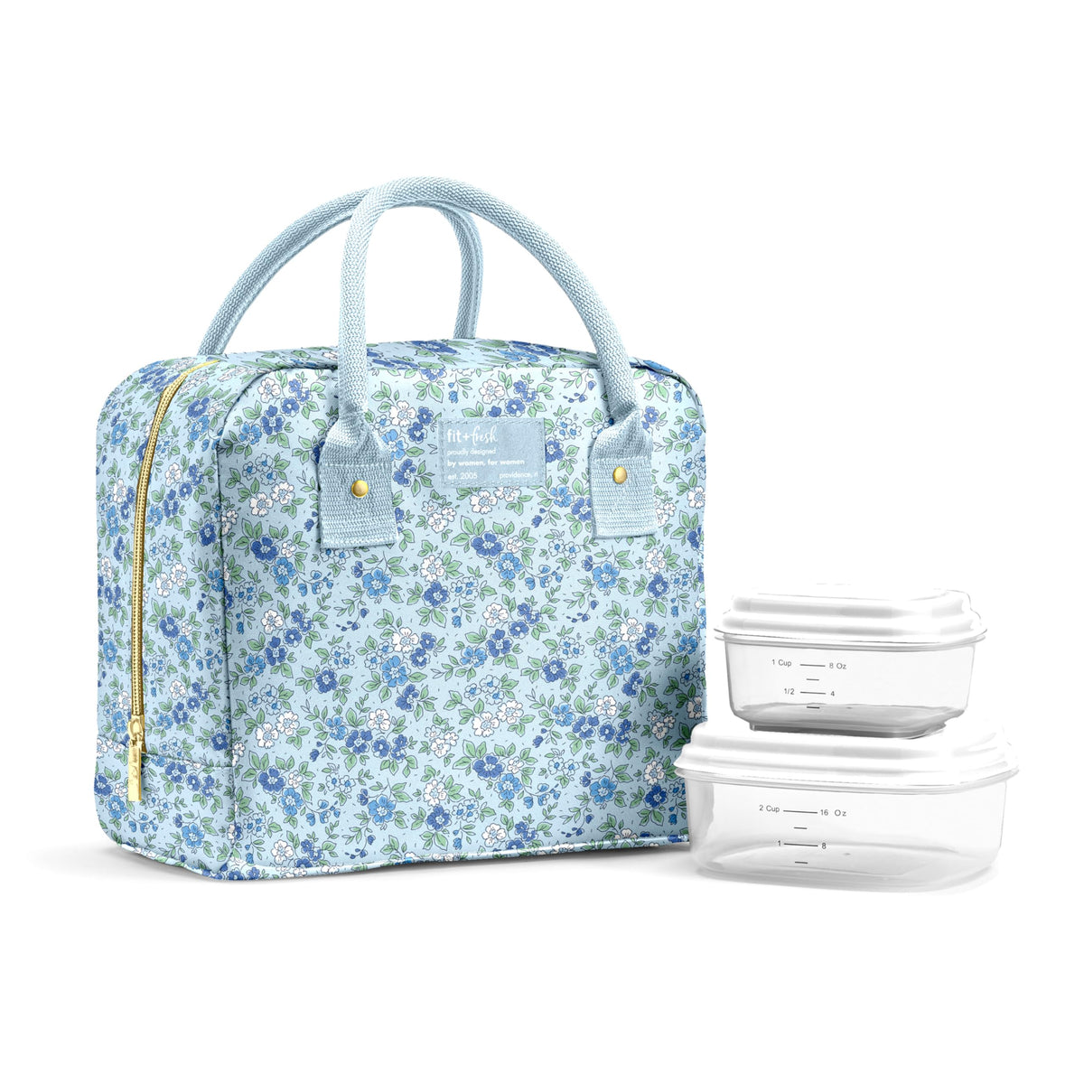 Fit & Fresh Bloomington Lunch Bag for Women - Insulated Large Lunch Box for Work with Containers, Leak-Resistant, Stain-Resistant, Zipper Closure, Feline Fine Ivory