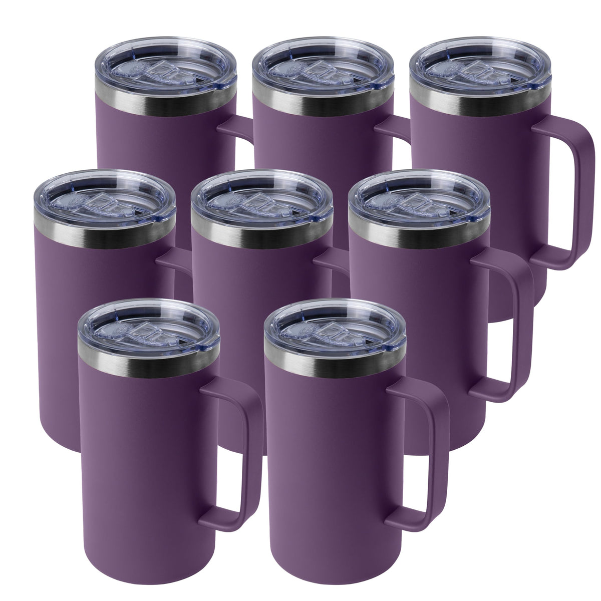 DOMICARE 24oz Mug with Handle and Lid, Stainless Steel Coffee Mug, Reusable Insulated Cup, Travel Mug with Handle, Double Wall Vacuum Coffee Tumbler for Men and Women, Dark Purple, Pack 1