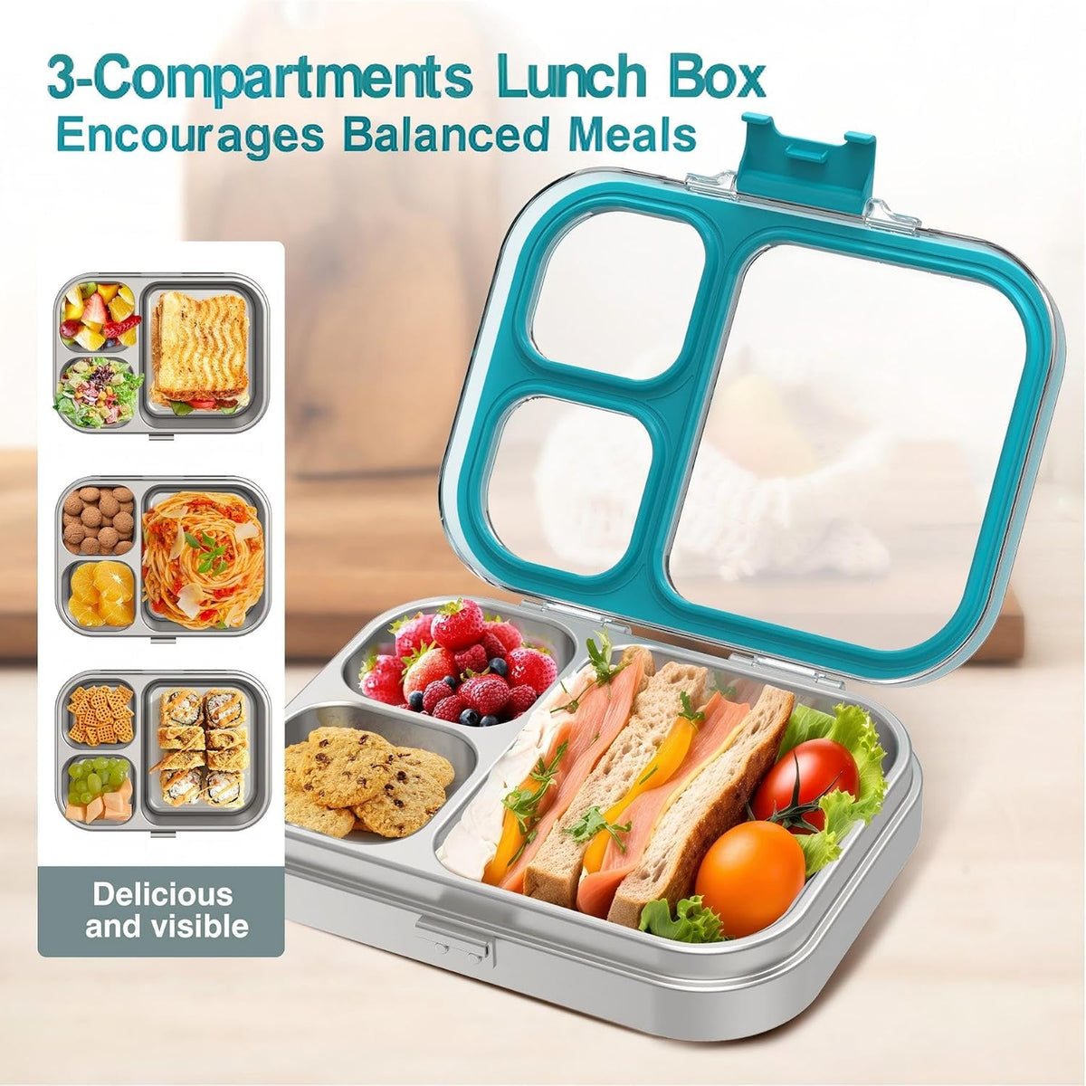 HOMEKOL Stainless Steel Bento Lunch Box, Blue, 3.3Cups