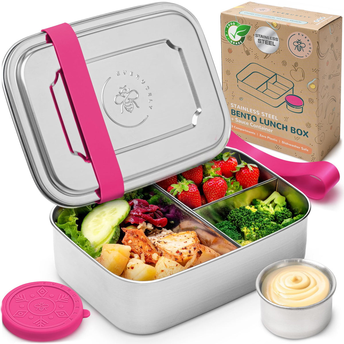Stainless Steel Bento Box + Condiment Container - Sage, 60oz / 1.8 L
