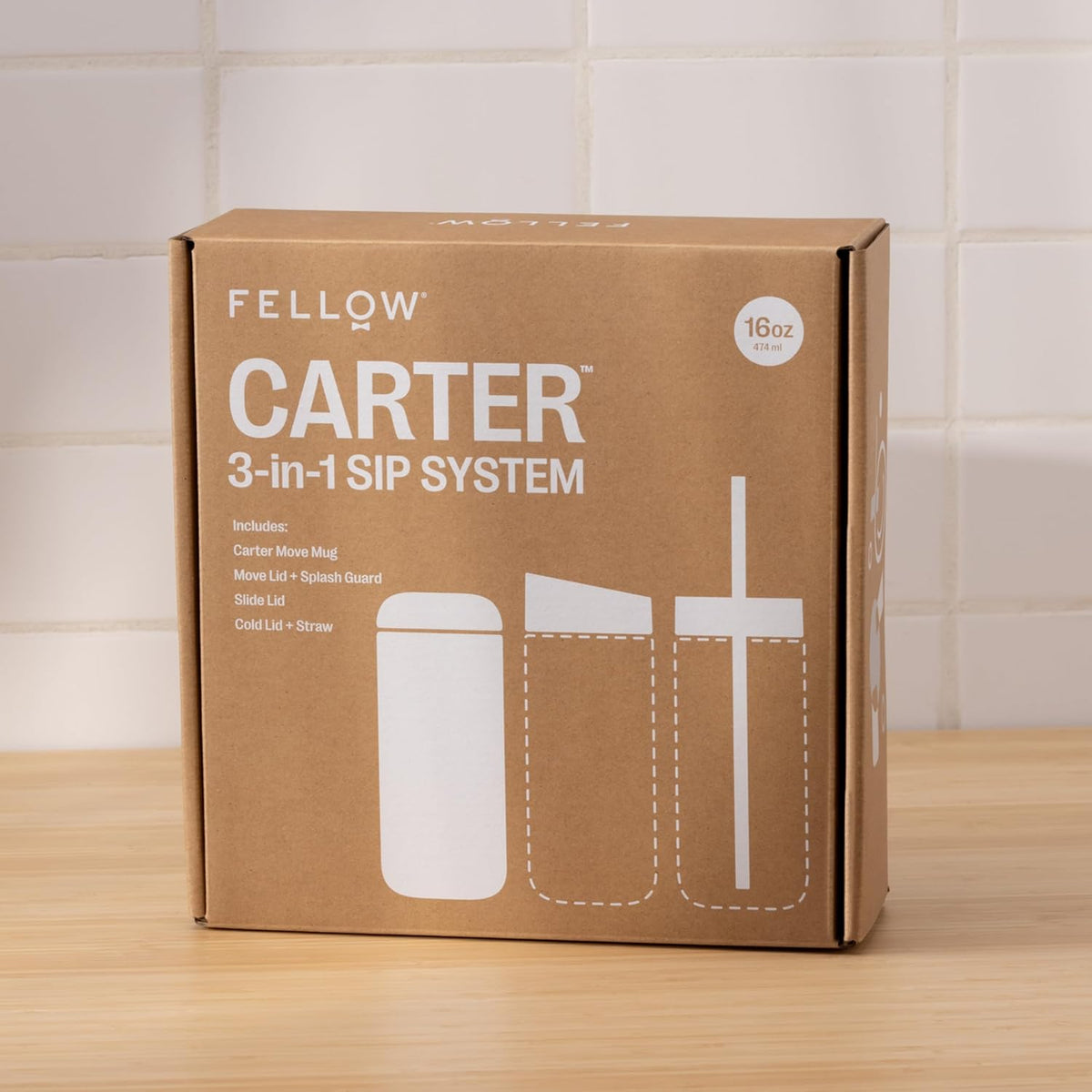 Fellow Carter 3-in-1 Ceramic Lined Travel Coffee Mug Tumbler 16 oz