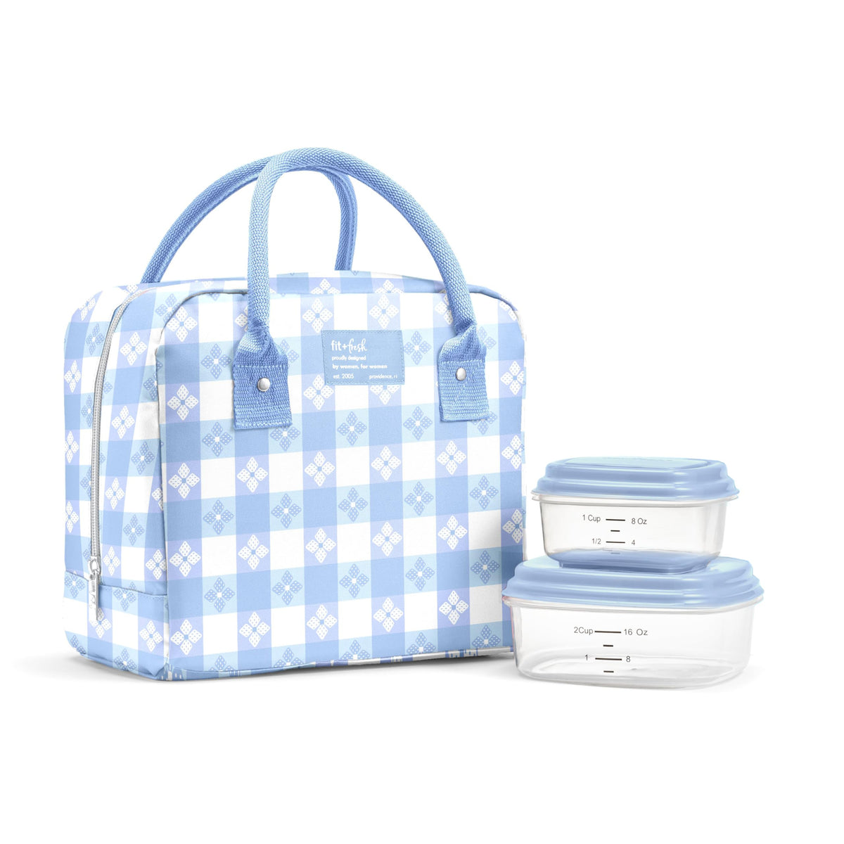 Fit & Fresh Bloomington Lunch Bag for Women - Insulated Large Lunch Box for Work with Containers, Leak-Resistant, Stain-Resistant, Zipper Closure, Feline Fine Ivory