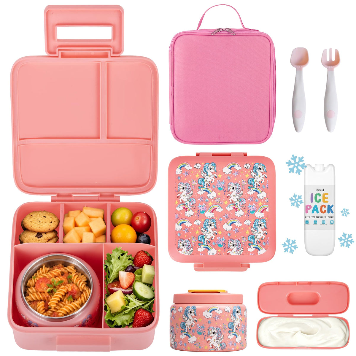 JXXM Bento Lunch Box for Kids With 8oz Soup thermo,Leak-proof Lunch Containers with 5 Compartment,thermo Food Jar and Lunch Bag, Food Containers for School (A-Black(Game Consoley))