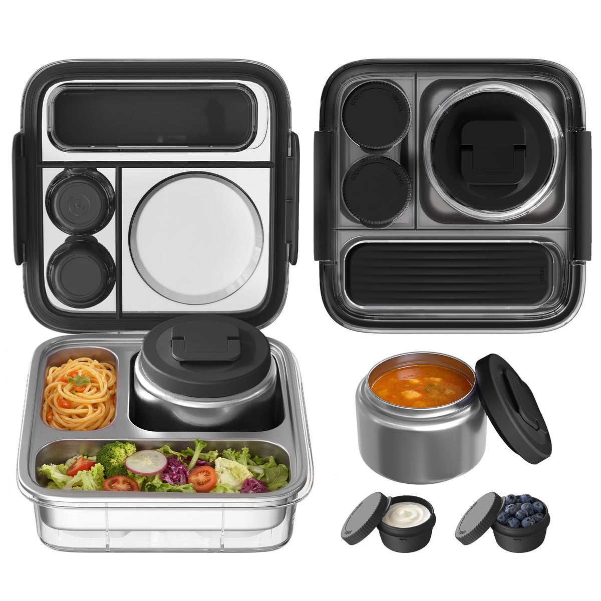 Stainless Steel Bento Lunch Box for Kids Adults with 8oz Insulated Food Jar,Ice Pack,Leak-proof,Dishwasher-Safe,Transparent Lid with Sauce Cup and Cutlery Storage for School & Travel,BPA-Free(Purple)