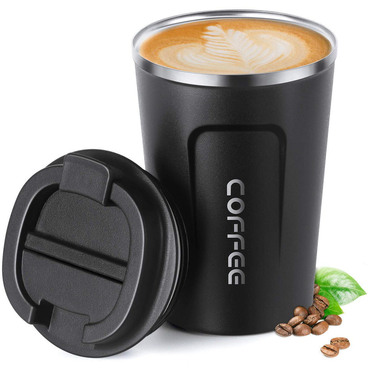 17oz (510ml) Vacuum Insulated Coffee Travel Mug, Leak proof Double Wall Stainless Steel Reusable Cup with Lid, Thermal Tumbler for Hot and Cold Drinks, Matte Texture White