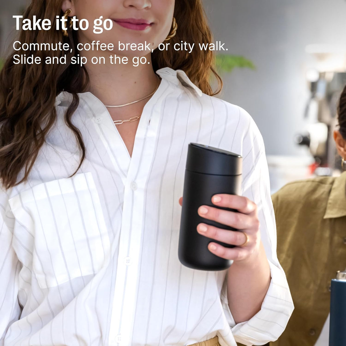 Fellow Carter Slide Ceramic Lined Travel Mug 12 oz, Coffee, One-Handed Lid