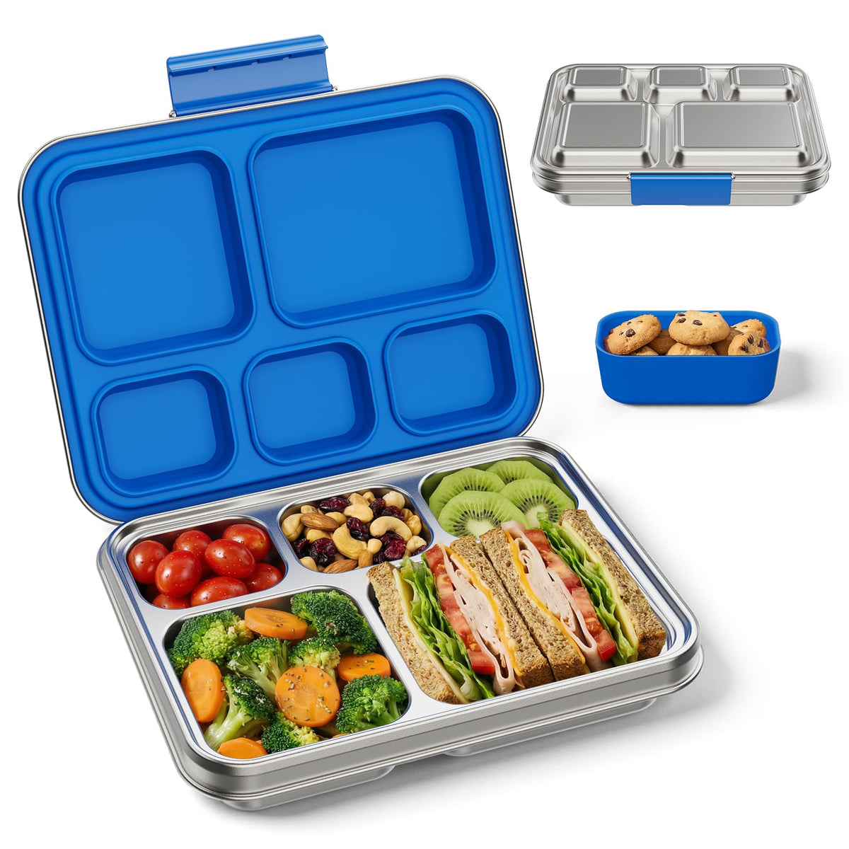 Stainless Steel Bento Lunch Box for Kids & Adults, 5 Compartment Metal Portable Bento Box with Silicone Food Container and Removable Silicone Seal,BPA-Free,School,Office(Pink)