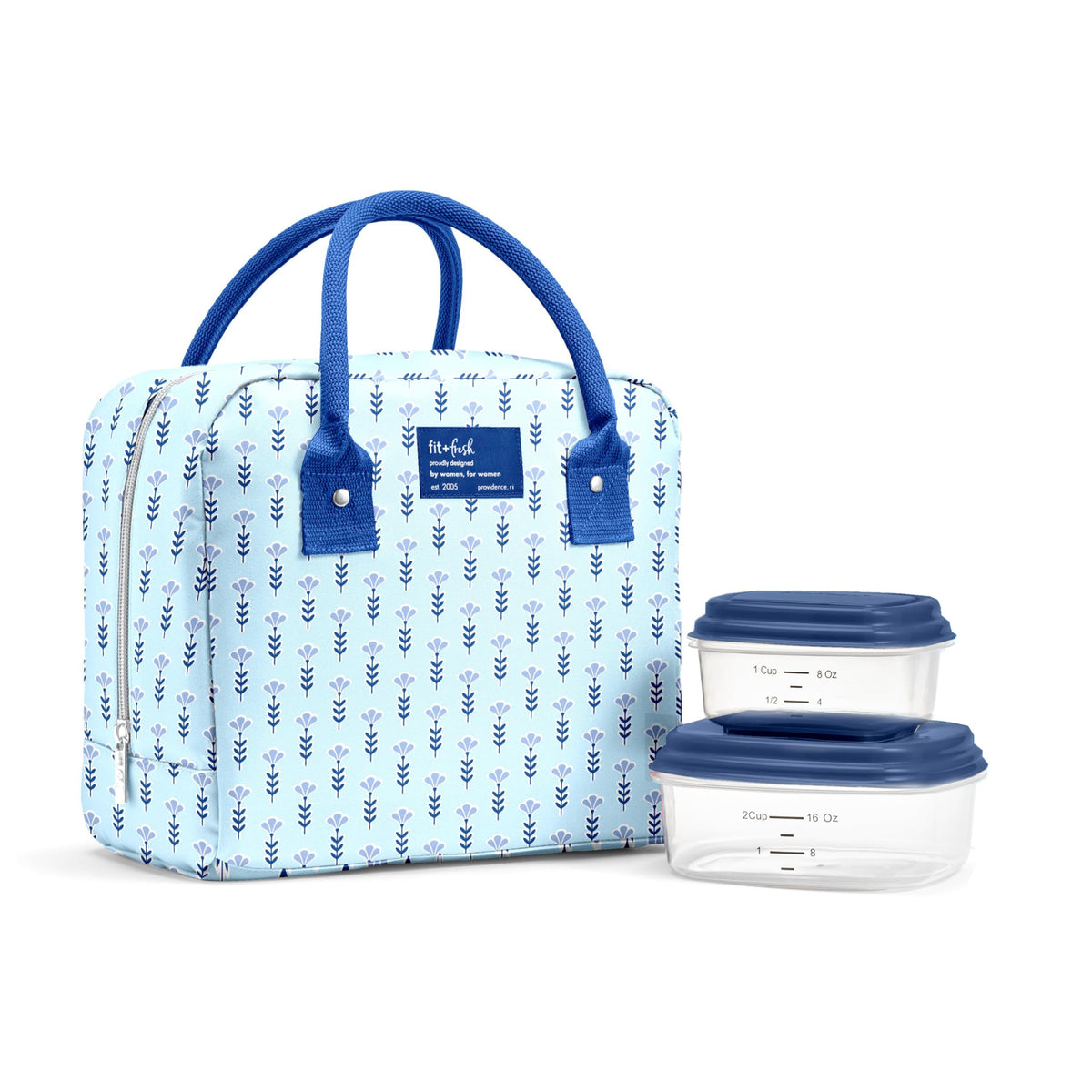 Fit & Fresh Bloomington Lunch Bag for Women - Insulated Large Lunch Box for Work with Containers, Leak-Resistant, Stain-Resistant, Zipper Closure, Feline Fine Ivory