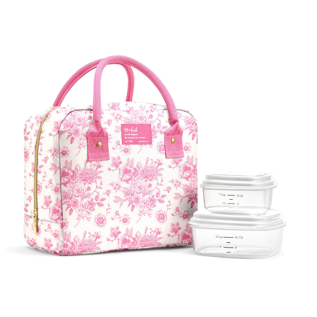 Fit & Fresh Bloomington Lunch Bag for Women - Insulated Large Lunch Box for Work with Containers, Leak-Resistant, Stain-Resistant, Zipper Closure, Feline Fine Ivory