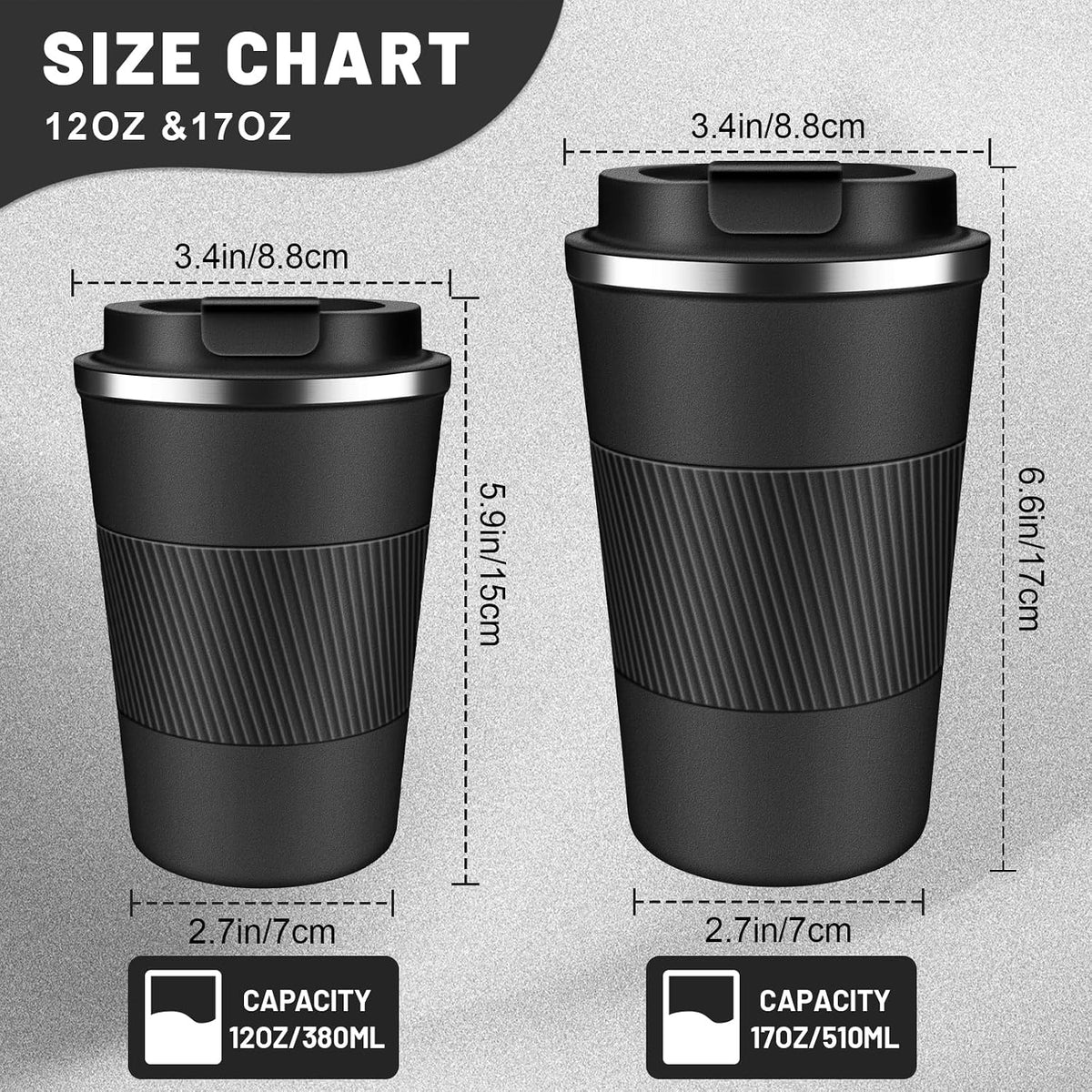 DUBUXW Insulated Coffee Tumblers with Flip Lid 12oz / 17oz, Stainless Steel Coffee Mug Leak Proof, Vacuum Insulated Coffee Mug Reusable Cup, Keeps Cold and Hot for Coffee Tea