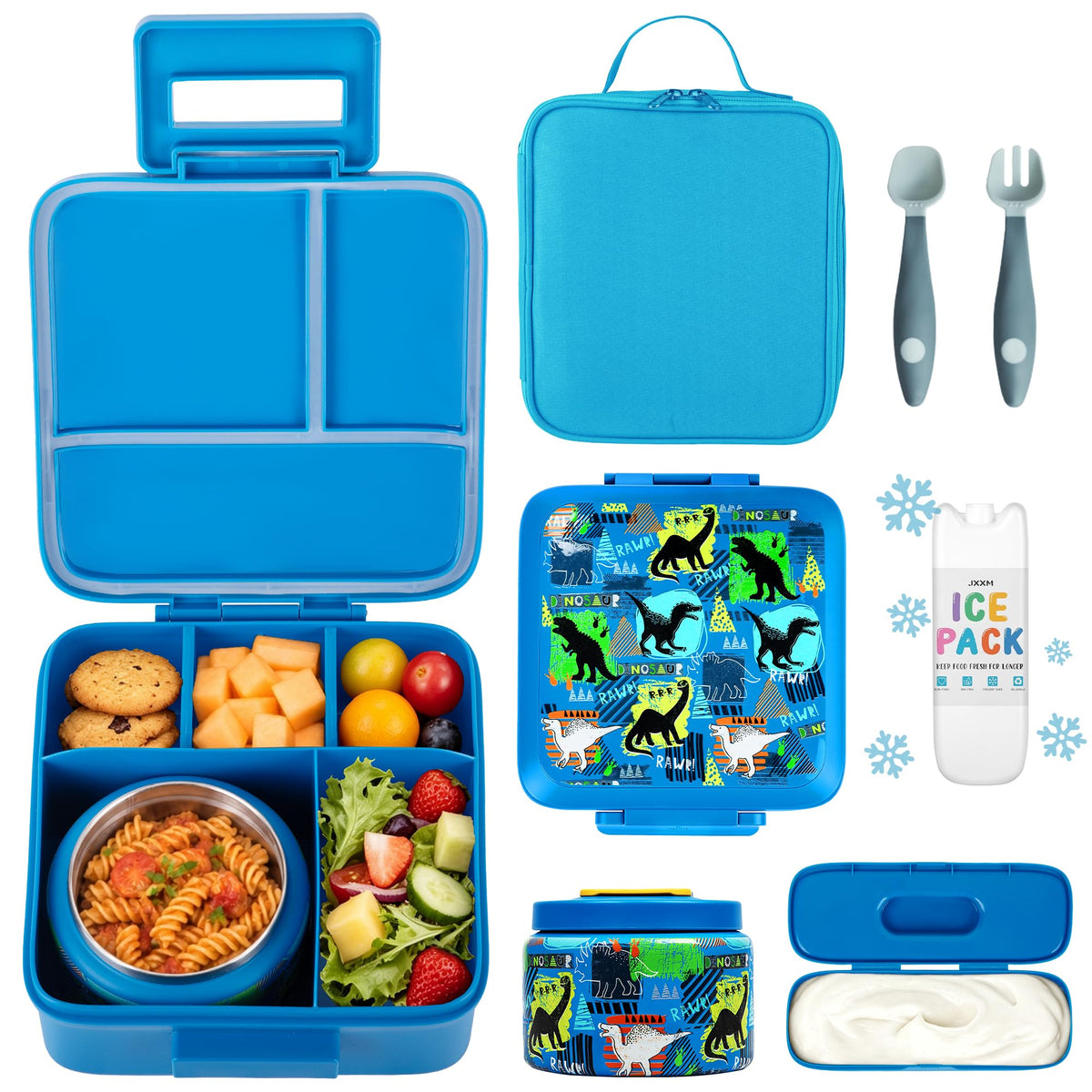 JXXM Bento Lunch Box for Kids With 8oz Soup thermo,Leak-proof Lunch Containers with 5 Compartment,thermo Food Jar and Lunch Bag, Food Containers for School (A-Black(Game Consoley))