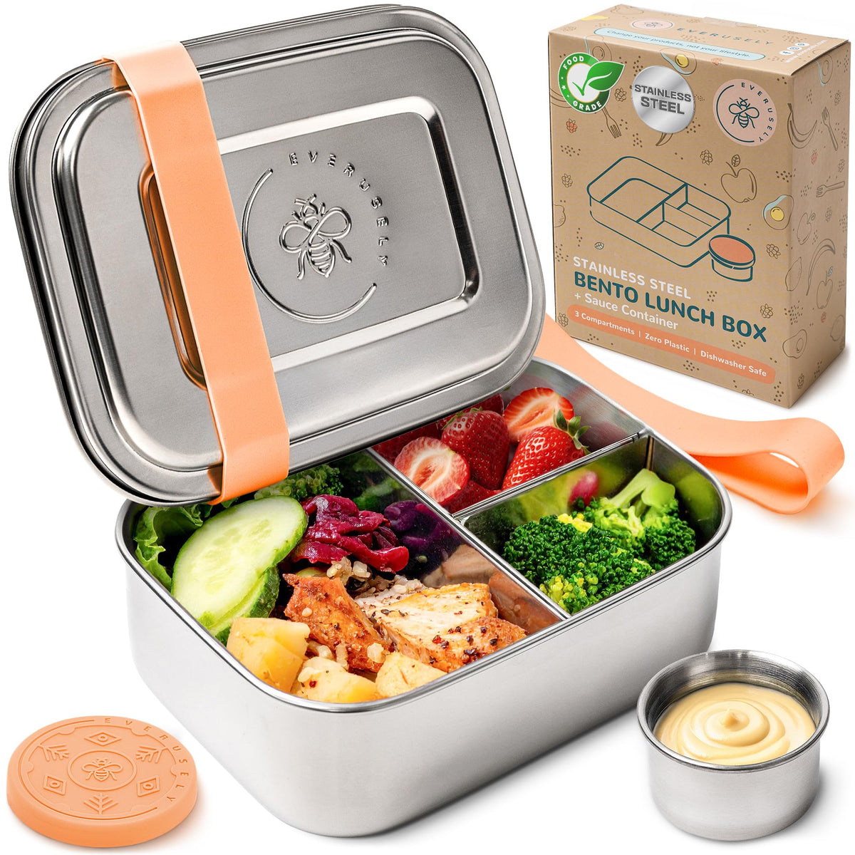Stainless Steel Bento Box + Condiment Container - Sage, 60oz / 1.8 L