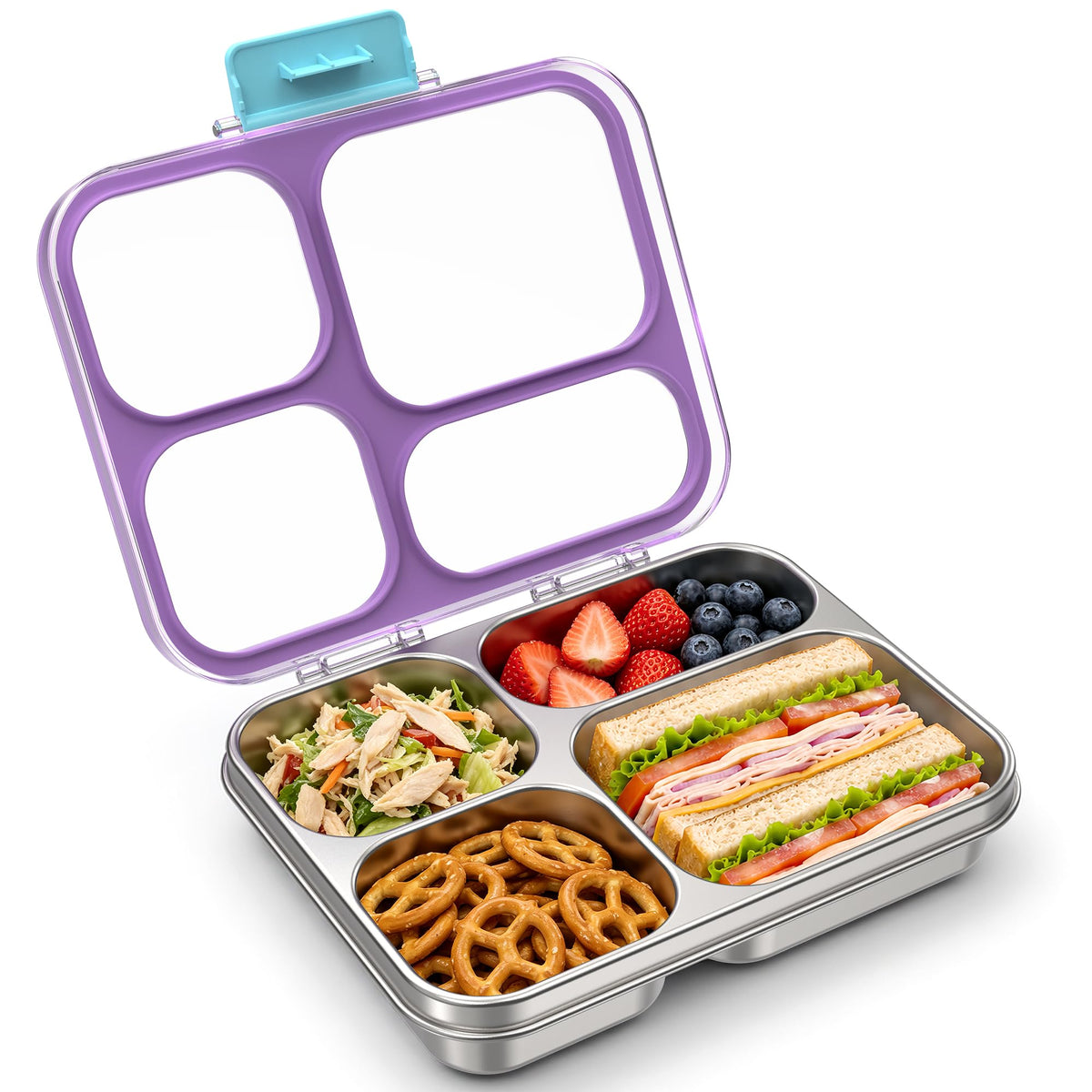 HOMEKOL Stainless Steel Bento Lunch Box, 4 Cups, Blue