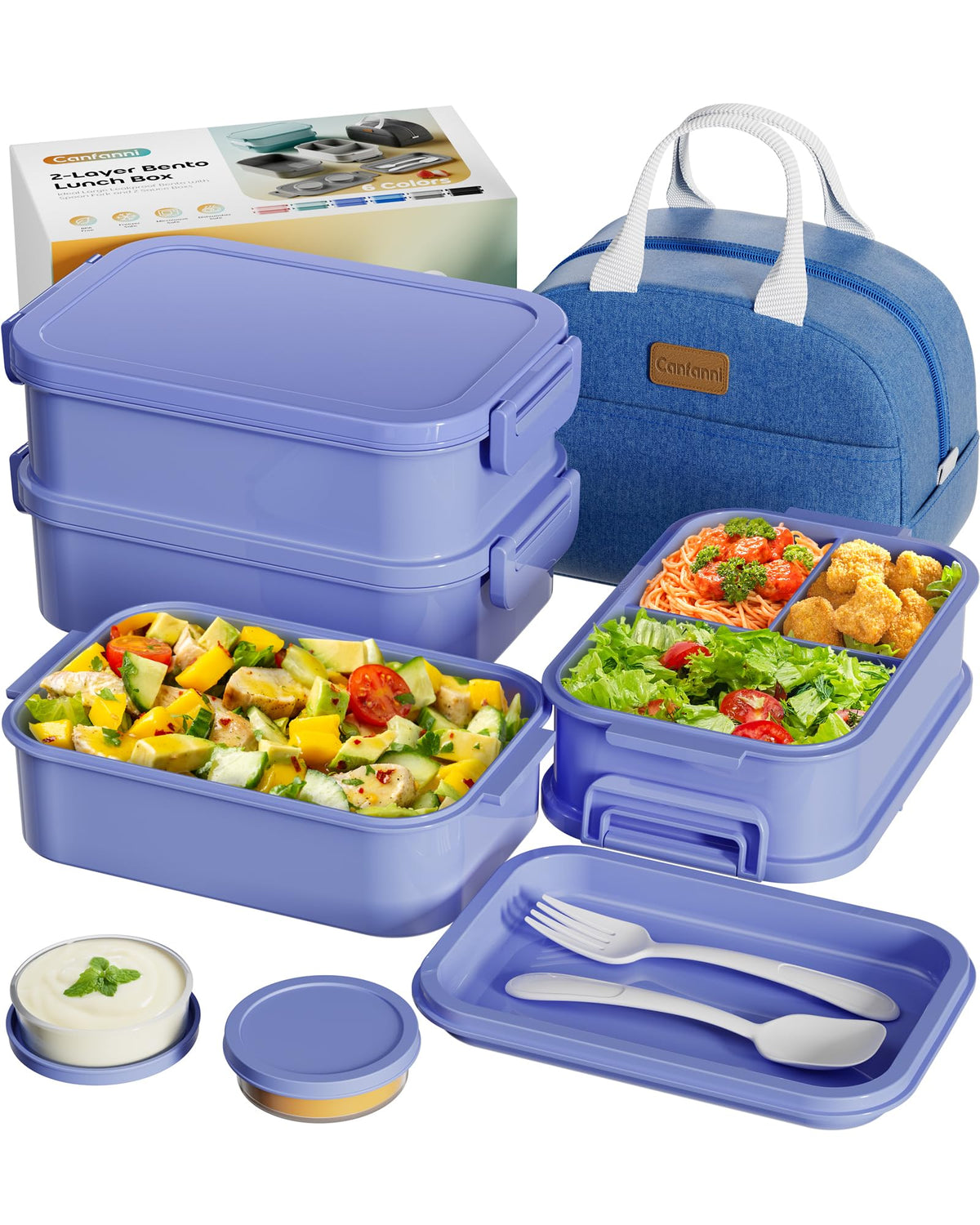 Adults Bento Box with Insulated Lunch Bag, 74oz Capacity 3 Stackable Leak-Proof Bento Box Built-In Utensil and Sauce, PFAS & BPA-Free, Microwave & Dishwasher Safe (Astral Black)