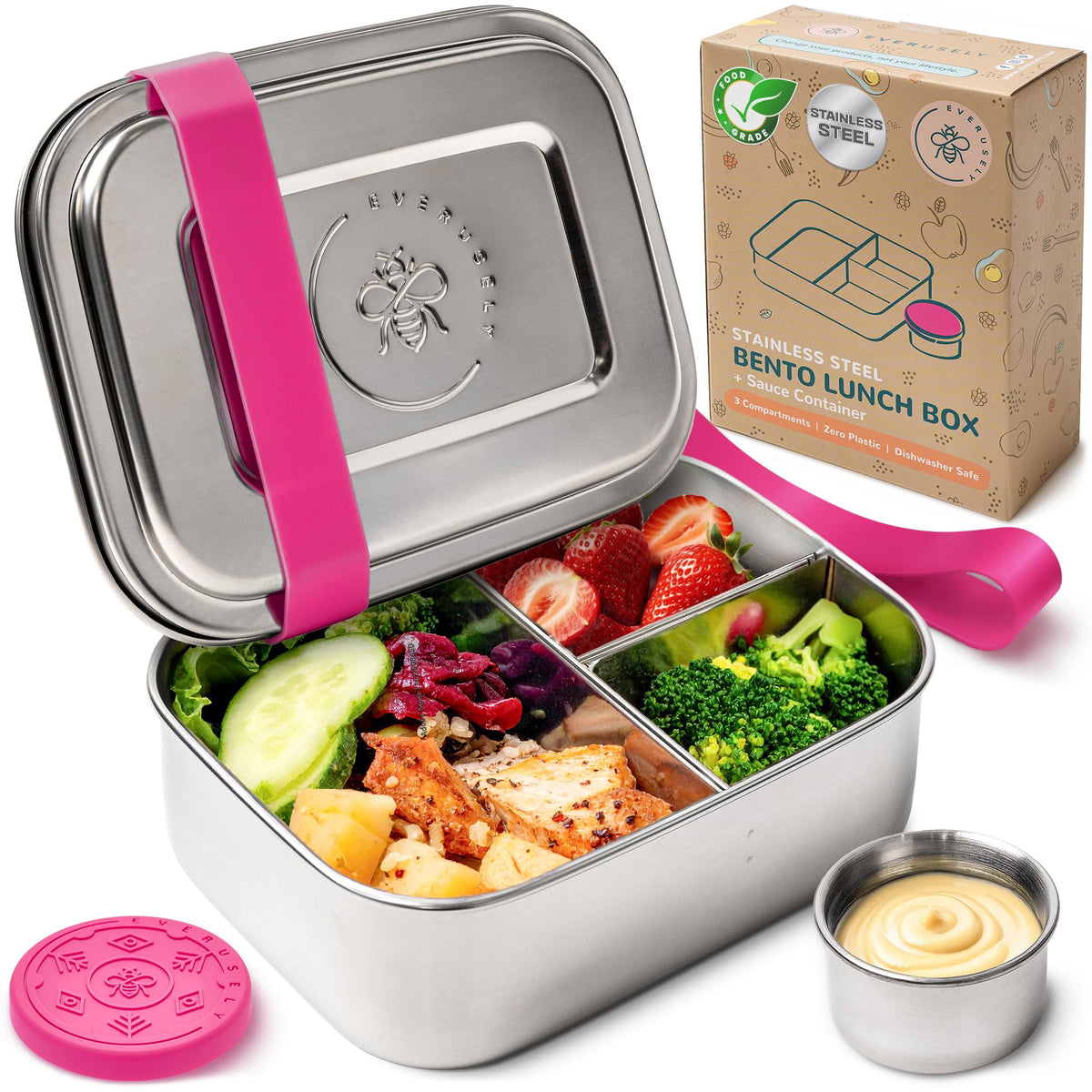 Stainless Steel Bento Box + Condiment Container - Sage, 60oz / 1.8 L
