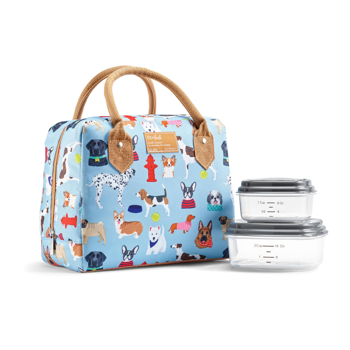 Fit & Fresh Bloomington Lunch Bag for Women - Insulated Large Lunch Box for Work with Containers, Leak-Resistant, Stain-Resistant, Zipper Closure, Feline Fine Ivory