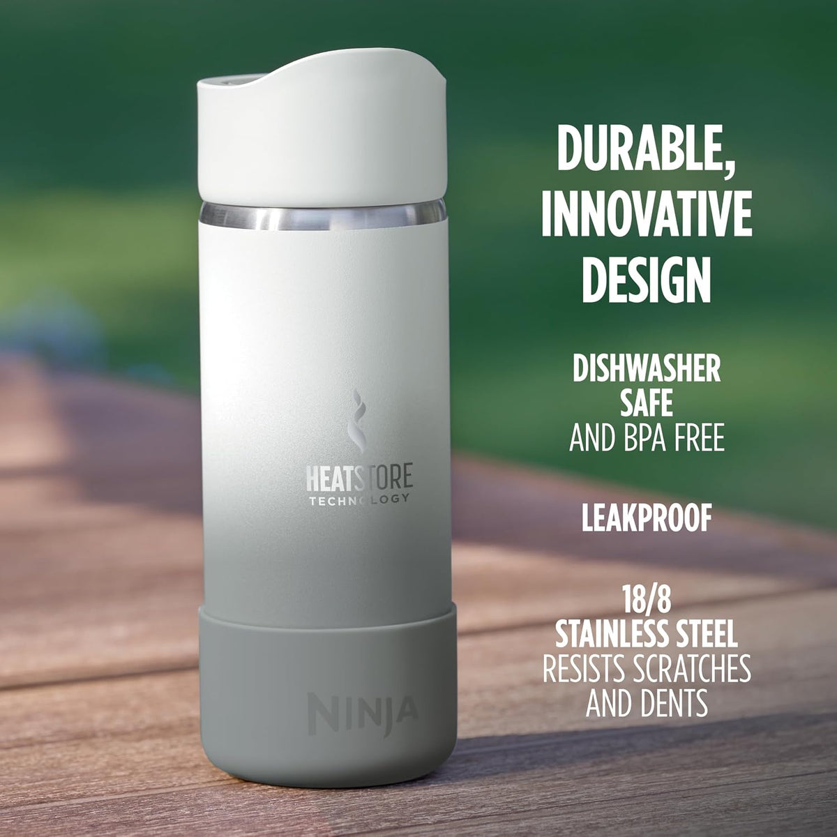 Ninja, Travel Mug, Sip Perfect 16oz, Brings Hot Drinks to Sippable Temperature in Minutes, Stainless Steel, Leak Proof, Dishwasher Safe, Metal Insulated Tumbler, White, DW1603WH