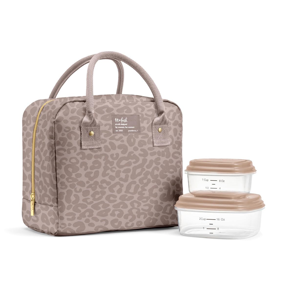 Fit & Fresh Bloomington Lunch Bag for Women - Insulated Large Lunch Box for Work with Containers, Leak-Resistant, Stain-Resistant, Zipper Closure, Feline Fine Ivory