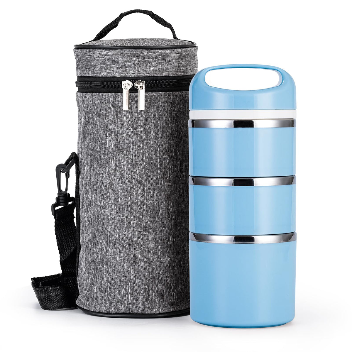 Lille Home Stackable Stainless Steel Thermal Lunch Box, 43OZ/1.38L