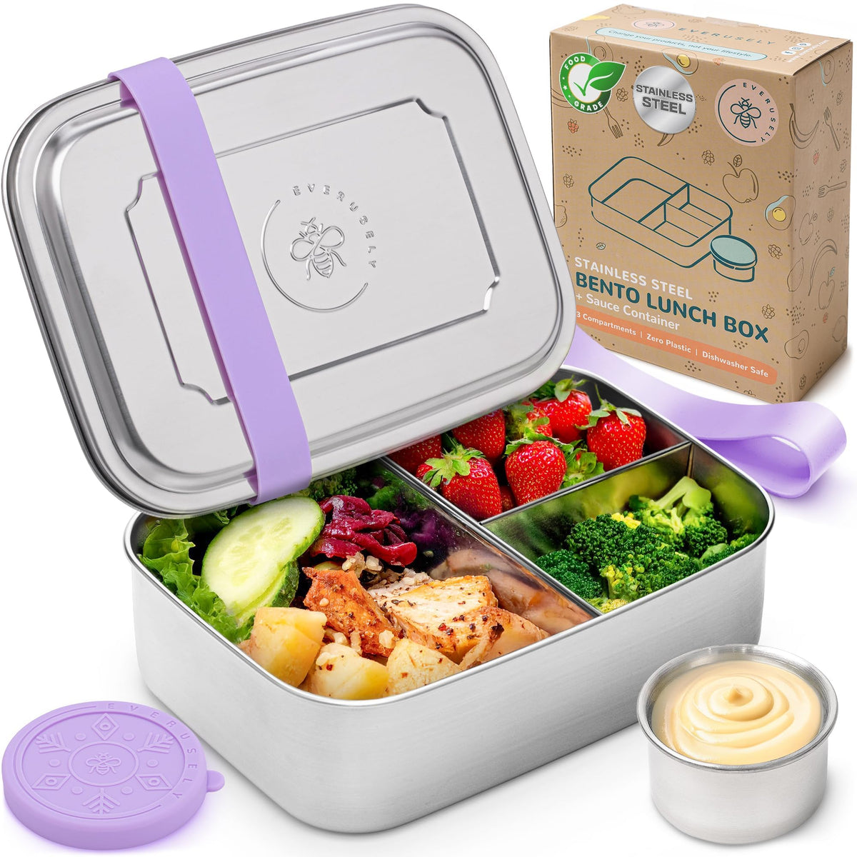 Stainless Steel Bento Box + Condiment Container - Sage, 60oz / 1.8 L