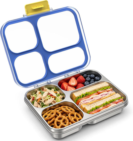 HOMEKOL Stainless Steel Bento Lunch Box, 4 Cups, Blue