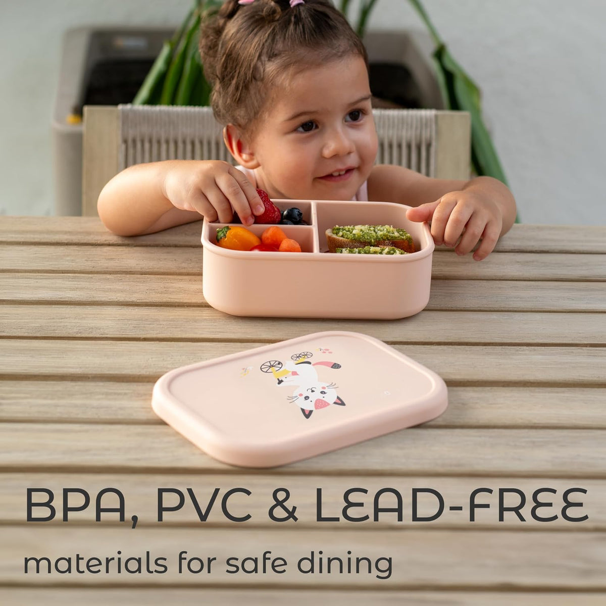 ASOMIC Silicone Bento Box for Toddlers & Kids, 3 Compartments, Crocodile