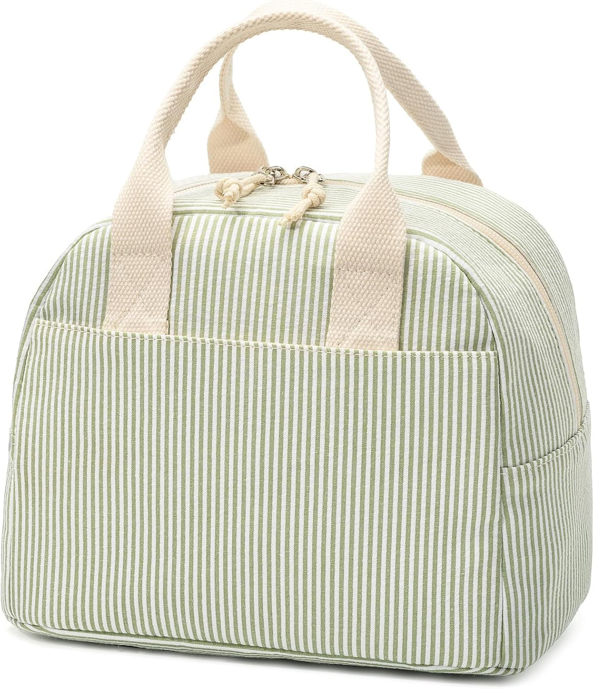 LOVELYWIND Lunch Box for Women, Insulated Lunch Bag, Green Stripe Tote 9L