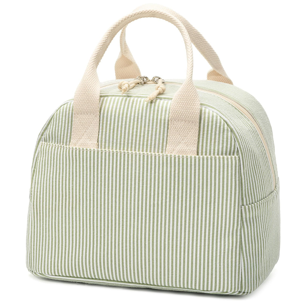 LOVELYWIND Lunch Box for Women, Insulated Lunch Bag, Green Stripe Tote 9L