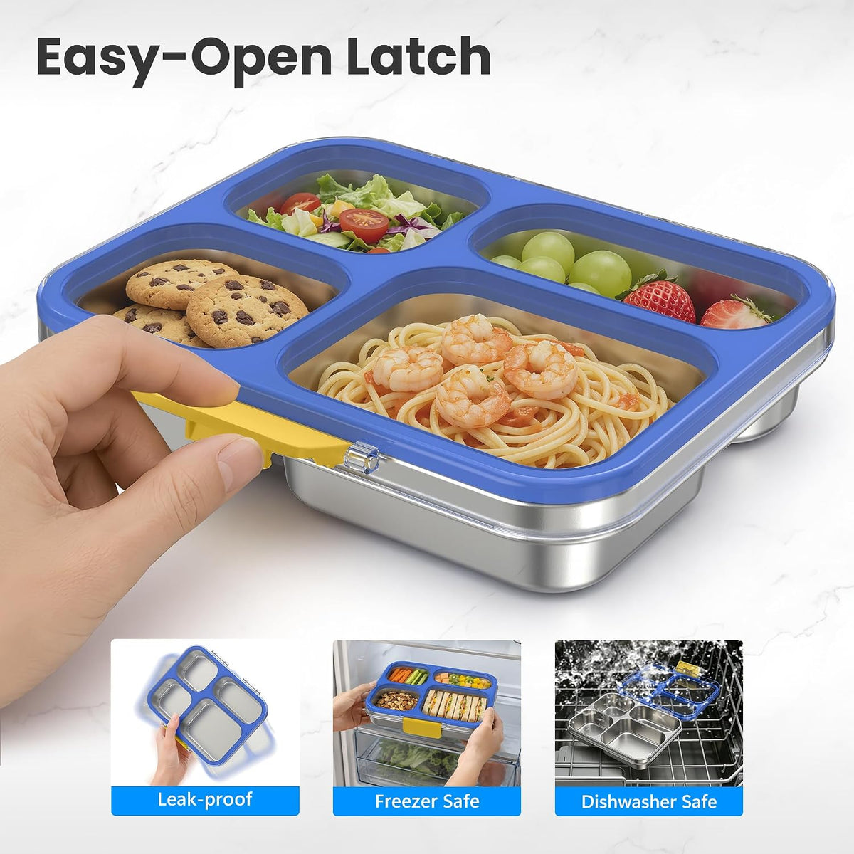 HOMEKOL Stainless Steel Bento Lunch Box, 4 Cups, Blue