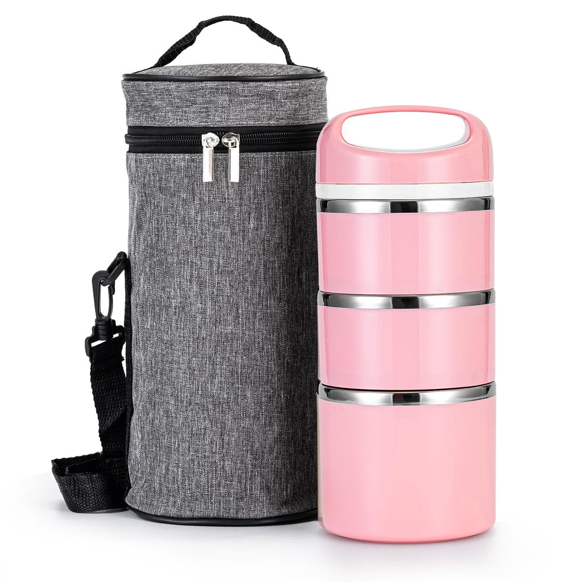 Lille Home Stackable Stainless Steel Thermal Lunch Box, 43OZ/1.38L