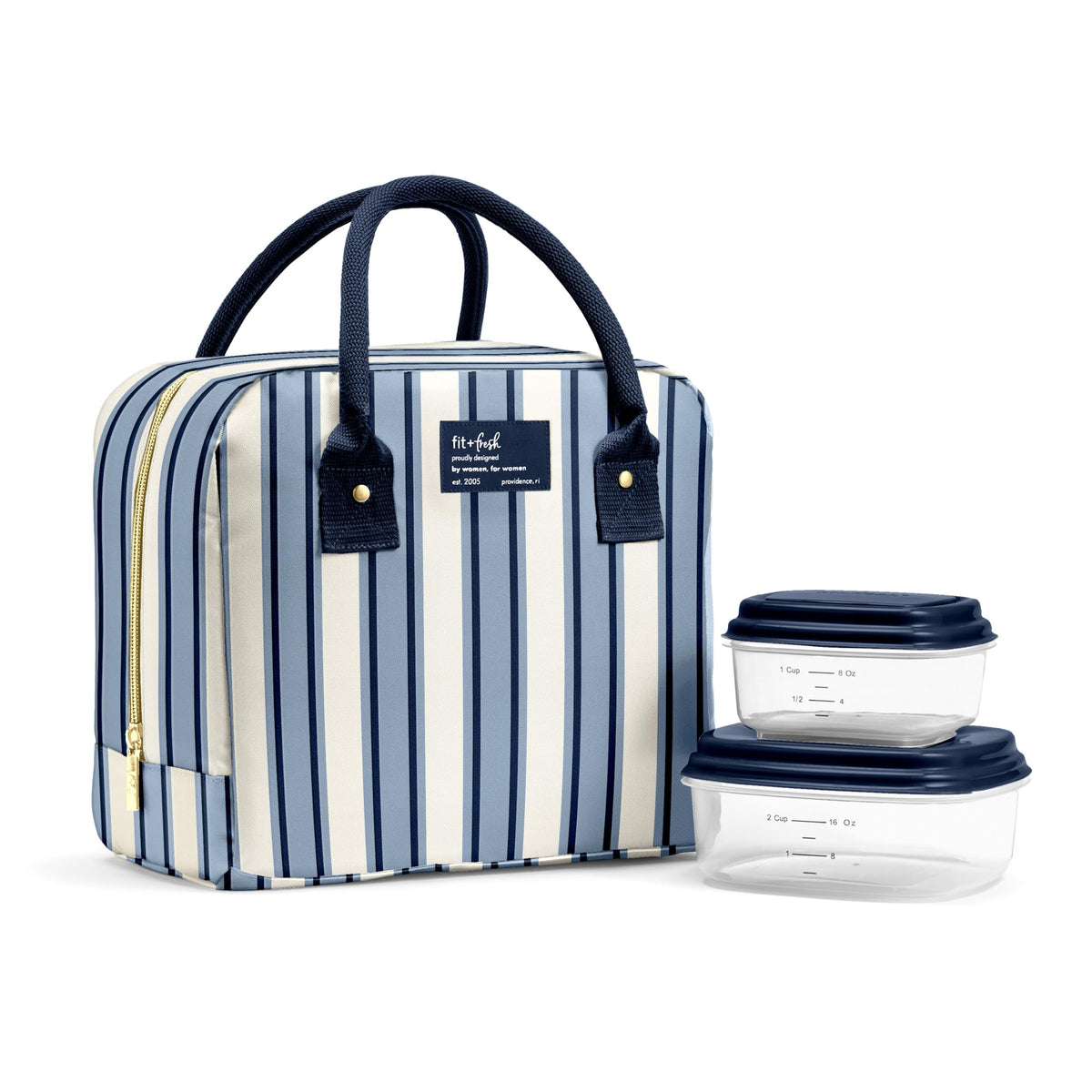 Fit & Fresh Bloomington Lunch Bag for Women - Insulated Large Lunch Box for Work with Containers, Leak-Resistant, Stain-Resistant, Zipper Closure, Feline Fine Ivory