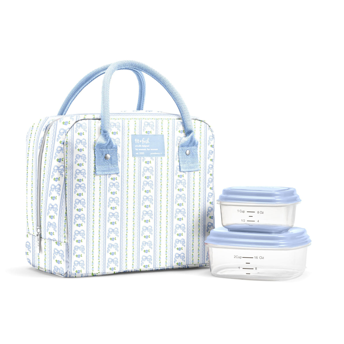 Fit & Fresh Bloomington Lunch Bag for Women - Insulated Large Lunch Box for Work with Containers, Leak-Resistant, Stain-Resistant, Zipper Closure, Feline Fine Ivory