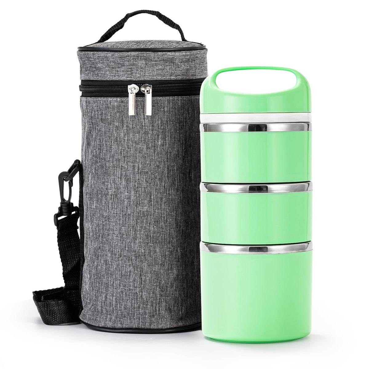 Lille Home Stackable Stainless Steel Thermal Lunch Box, 43OZ/1.38L