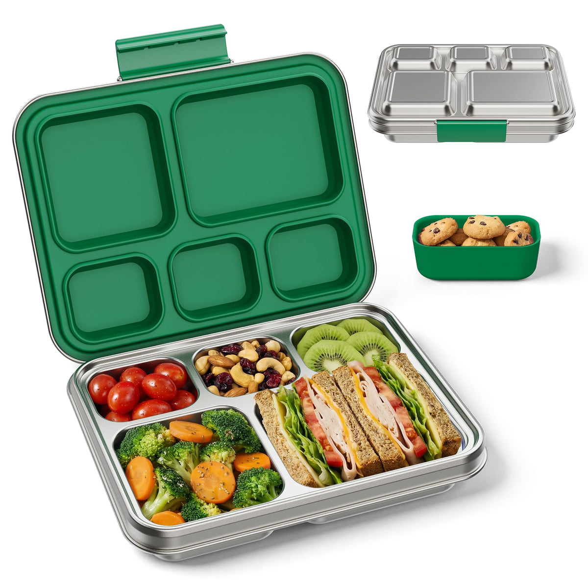 Stainless Steel Bento Lunch Box for Kids & Adults, 5 Compartment Metal Portable Bento Box with Silicone Food Container and Removable Silicone Seal,BPA-Free,School,Office(Pink)