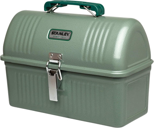 STANLEY Classic Lunch Box 5.5 qt | Vintage Metal Lunchbox | Durable Meal Container with Handle and Latch | Stores Food, Drinks, Thermos, Water Bottle | Hammer Tone Green