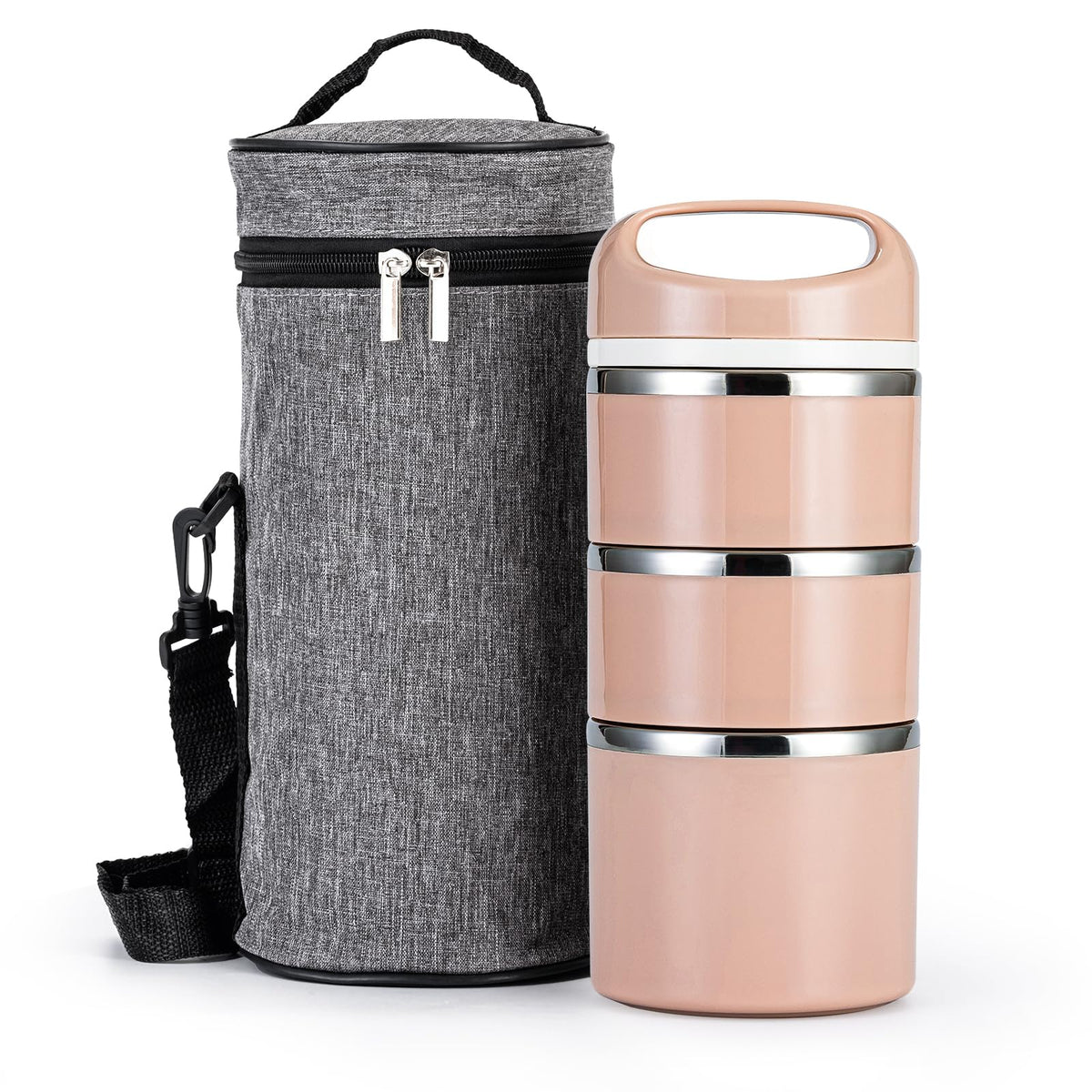 Lille Home Stackable Stainless Steel Thermal Lunch Box, 43OZ/1.38L