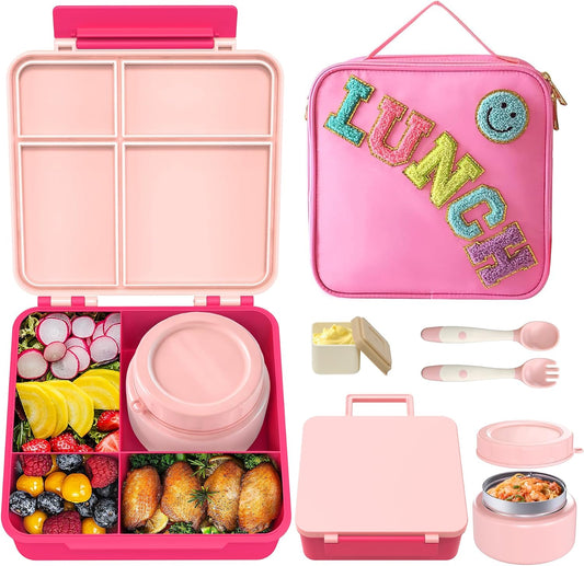 Aimsnk Lunch Box Kids with Thermo Insulated Lunch Bag for School, Pink
