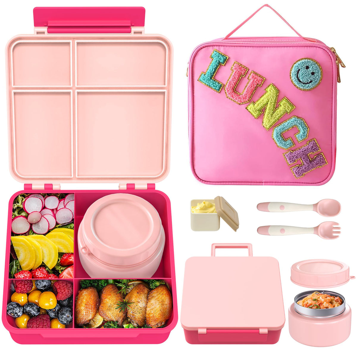 Aimsnk Lunch Box Kids with Thermo Insulated Lunch Bag for School, Pink