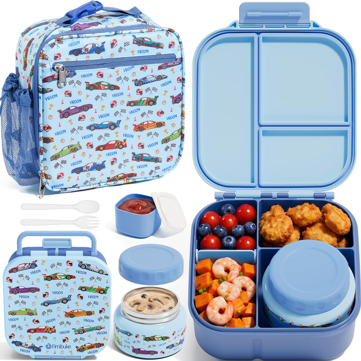 Fimibuke Kids Bento Lunch Box w/ 8.5oz Thermo Food Jar, Insulated Lunch Bag