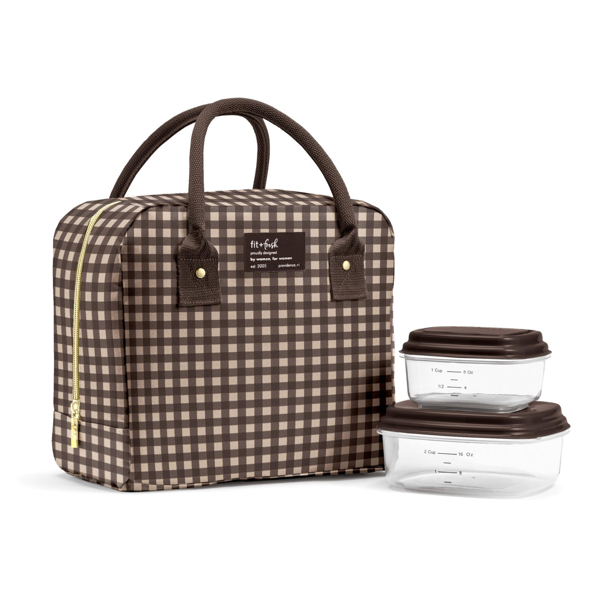Fit & Fresh Bloomington Lunch Bag for Women - Insulated Large Lunch Box for Work with Containers, Leak-Resistant, Stain-Resistant, Zipper Closure, Feline Fine Ivory