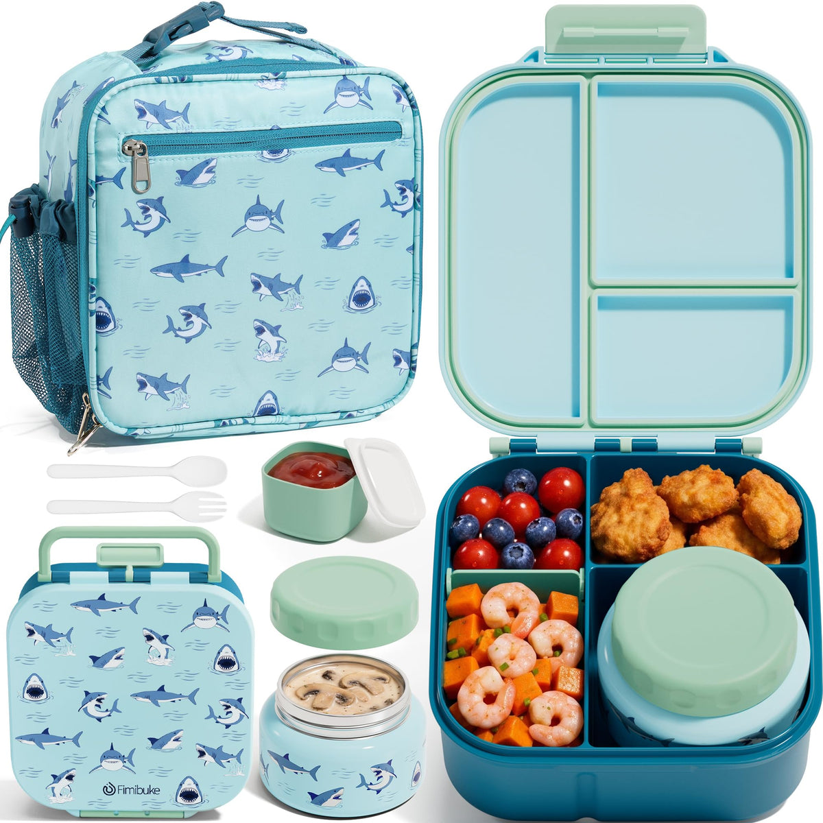 Fimibuke Kids Bento Lunch Box w/ 8.5oz Thermo Food Jar, Insulated Lunch Bag